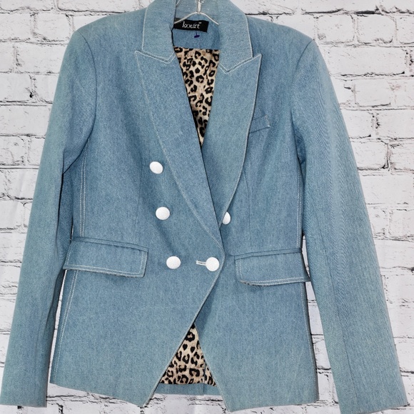Kourt Jackets & Blazers - Kourt FERN Denim Jean Double Breasted Blazer Jacket Size XS